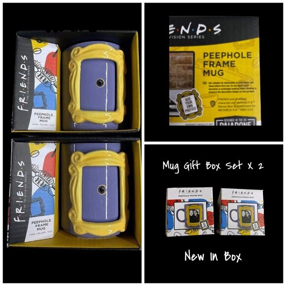 Friends TV Series Peephole Frame Mug Set - Purple & Yellow Gift Box - 2 New - Picture 1 of 4
